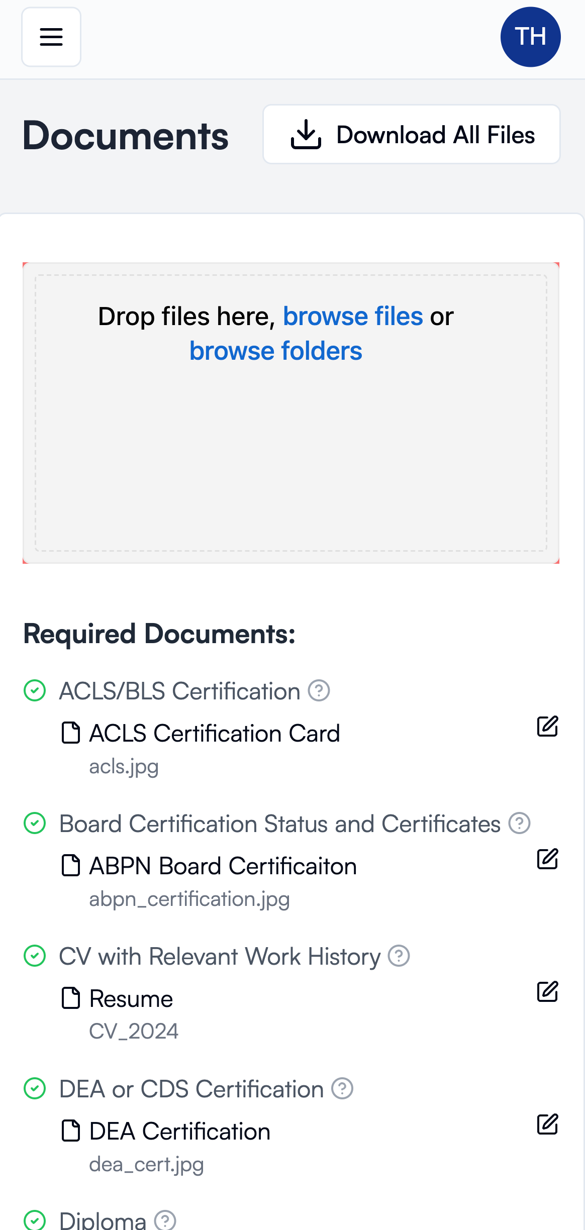 Saile app credential management screen for healthcare providers